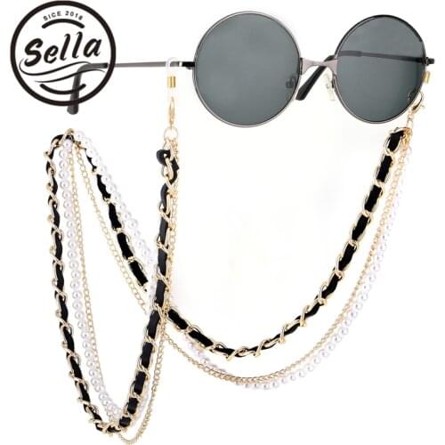 Sella New Arrival Fashion Pearl Leather Glasses Chain Trending Luxury Golden Silver Glasses Holder Lanyard Straps Neck Chain