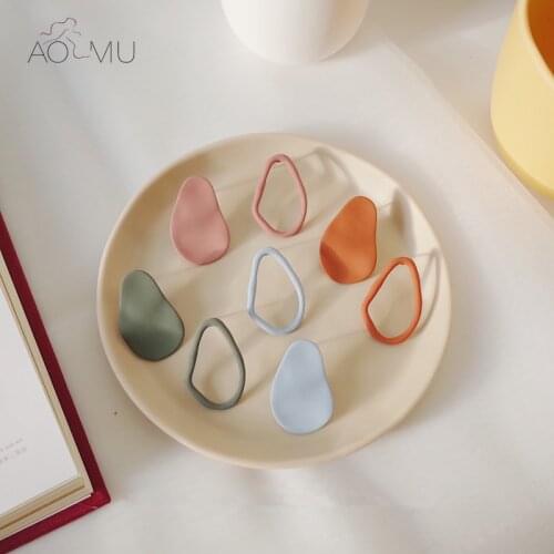 AOMU 2021 Morandi New S925 Irregular Geometric Asymmetric Cutout Matte Paint Colorful Studs Earring for Women Jewelry