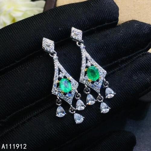 KJJEAXCMY fine jewelry natural Emerald 925 sterling silver women gemstone earrings support test fashion