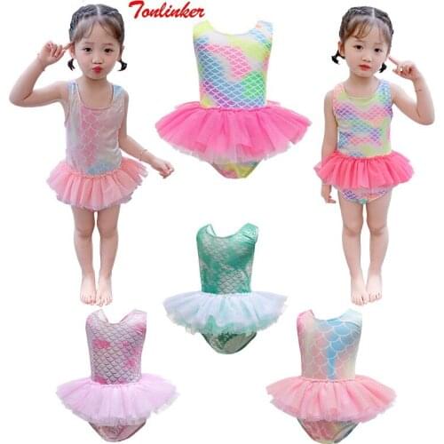 New Girls Mermaid Gradient Color UV Protection Swimsuit One Piece+ Hat Suit Beach Bathing Suit Entertainment Children Swimwear
