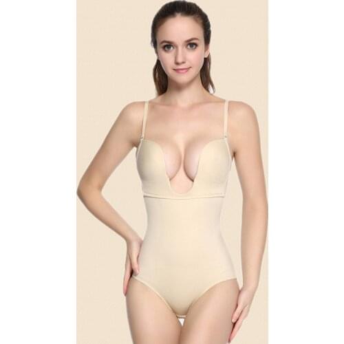 Womens U Plunge Molded Cup Body Suit Backless Shapewear Body Brief