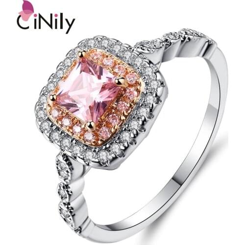 CiNily Created Pink Stone Zircon Rose Gold/Silver Plated Wholesale New Sale for Women Jewelry Wedding Gift Ring Size 6-9 NJ80