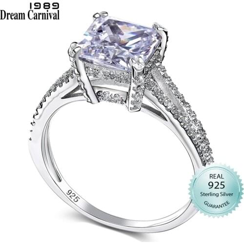 DreamCarnival 1989 Big Square Stone CZ Wedding Party Rings White Cubic Zircon Luxury Design Silver 925 Ring for Women SJ24394