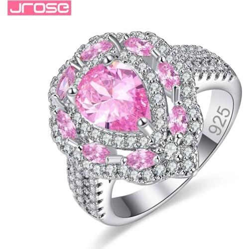 JROSE High-Quality Pink & Yellow Crystal Zircon Wedding Engagement Rings For Women Romantic Female Silver 925 Jewelry