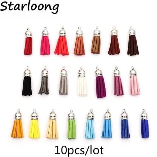 10pcs/lot 38mm Full Leather Tassels silver Caps Suede Tassel For Keychain Cellphone Straps Charms multicolor mixed