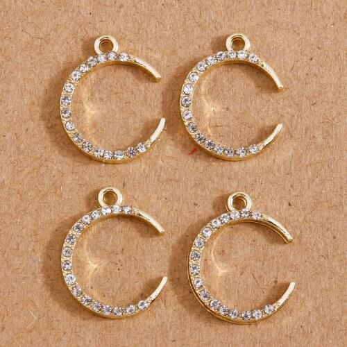 8pcs 13*17mm Gold Color Crystal Moon Charms for DIY Jewelry Making Pendants Necklaces Drop Earrings Making Crafts Accessories