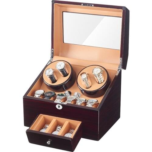 AAA Quality Automatic Watch Winder Display Box 4+9 Storages Ebony Baking Finish Brown PU Leather Interior Good Quality