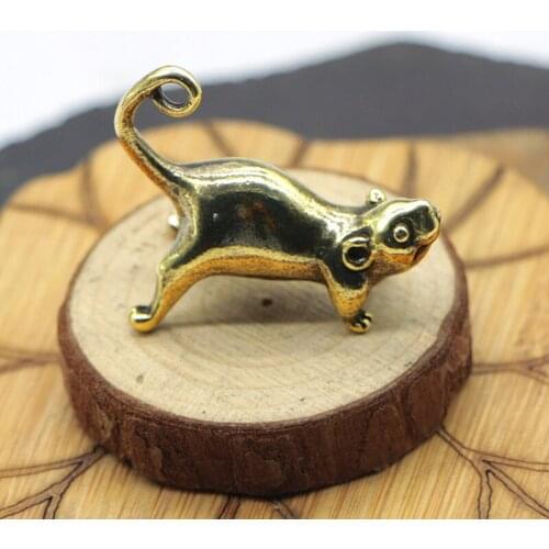 Antique Solid Brass Mouse Miniature Figurines Retro Copper Animal Tea Pet Desktop Ornament Decor Crafts Keychain Pendants