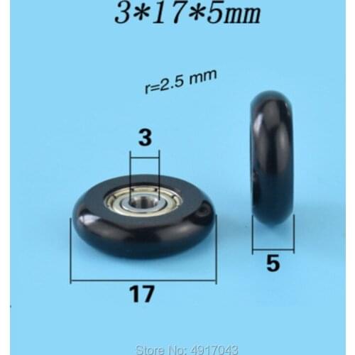 Free shipping 10pcs 3*17*5mm R type plastic pulley, roller cam, arc ball, bread glue, POM/ nylon, small wheel, bearing wheel
