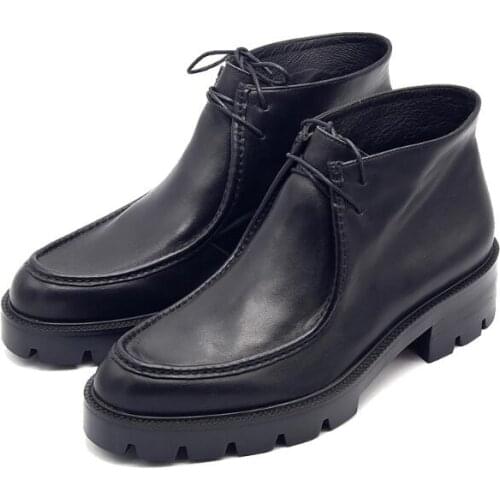 New fashion solid black ankle boots genuine leather Desert boots men shoes classics platform shoes mens boots