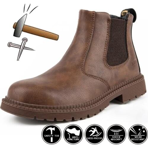 Leather Work & Safety Boots Men Chelsea Boots Indestructible Male Work Shoes Men Winter Boots Safety Shoes Men Steel Toe Shoes