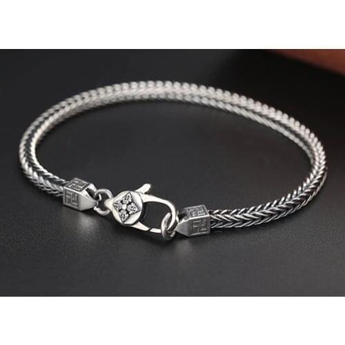 SOLID 925 STERLING SILVER MENS WOMEN LOVERS' Vajra foxtail CHAIN BRACELET BANGLE A3346