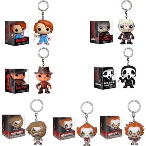 FUNKO IT Pennywise Scream Ghost Face Chucky Pocket Keychain Action Figures Collection Model Toys For Children Christmas Gift