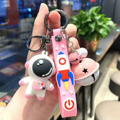 PVC Cartoon Pink Yellow Blue Trinket Astronaut Doll Metal Keychain Girl Boy Pendant Bag Car Key Ring Jewelry Lanyard Gift