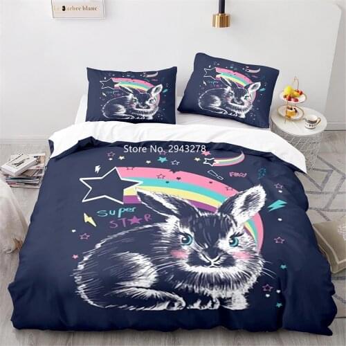 Home Textile Rainbow Rabbit Series Color Pattern Cute Cartoon Duvet Quilt Pillowcase Bedding Boys and Girls Bedroom Decoration
