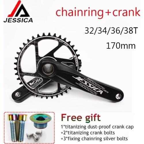 JESSICA MTB Bike Crankset 3mm Offset Narrow Wide 32/34/36/38T Chainring GXP 170 Crank Mountain Road Bicycle Single Chain Ring