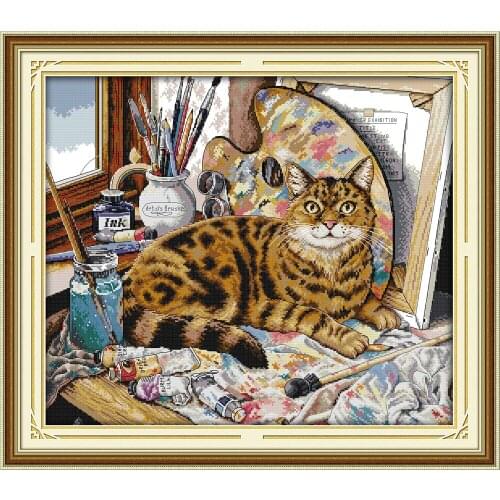 Cat and Oil Painting Cross-Stitching 11CT Printed 14CT Handmade Cross Stitch Set Animals Cross-stitch Kits Embroidery Needlework