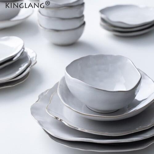 KINGLANG Ceramic Creative Household Dishes Rice Bowl Dinnerware Plate Food Set