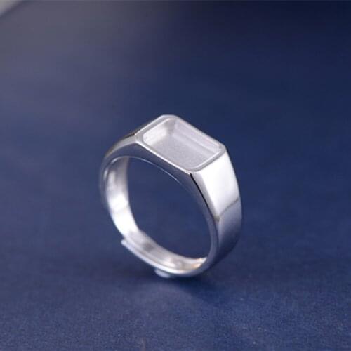 Ring Blank (8x10mm Rectangle Blank) Long-Lasting White Gold Plated 925 Silver Ring Setting Adjustable Ring Base R789B