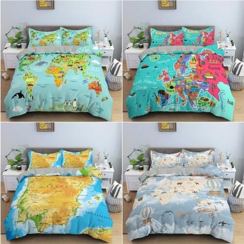 2/3Pcs 3D Printed Map Bedding Set Luxury Cozy Duvet Cover Quilt Covers For Bedroom Quilt Cover King Double Size Home Textile