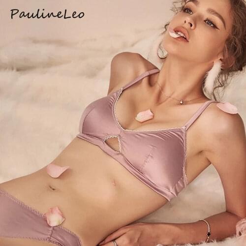 Sexy Silk Hollow Out Bras Sets Womens Lingerie Minimizer Brief Push Up Bralette Triangle French Cup BC 36 38 34 75 80 85 Black