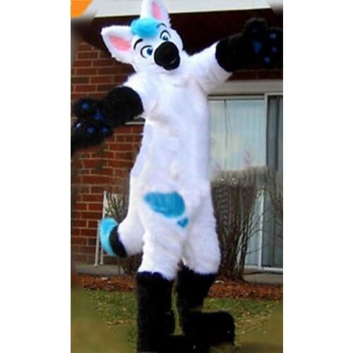 Halloween Long Fur Fox Wolf Fursuit Mascot Costumes Suits Blue Adults Outfits Halloween Performance Birthday Fancy Party Dress