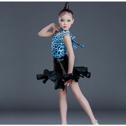 Summer Latin Dance Practice Clothes For Girls Children Latin Dance Costumes Leopard Tops Split Skirts Performance Wear SL4856
