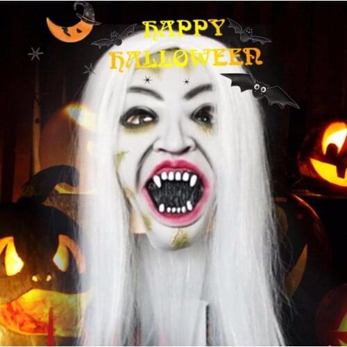 Halloween white-haired witch mask devil horror ghost face mask Smiling Demons Mask Evil Cosplay ScaryCostume Party Mask