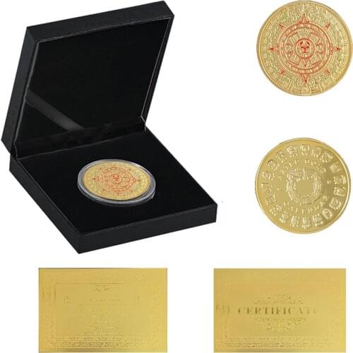 Mexico Mayan Aztec Calendar Art Prophecy Culture 1.57"*0.12" Gold Coins Collectibles W/ Luxury Box