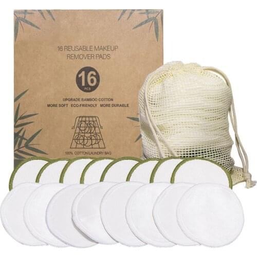 2021 New 16 Pcs/set New Reusable Bamboo Fiber Makeup Cotton Pad Washable Remover