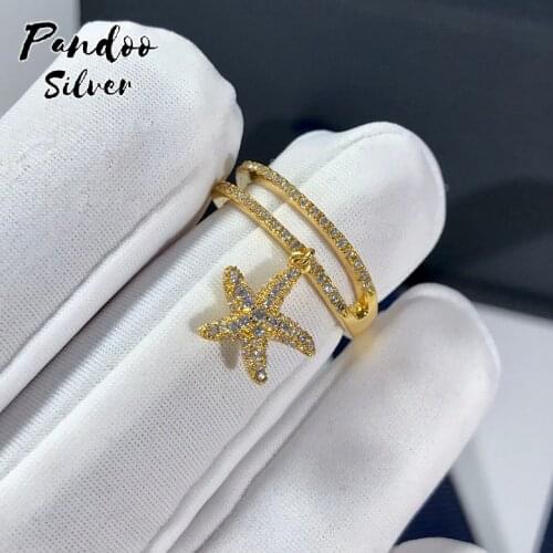 Fashion Charm Sterling Silver Copy 1:1 Replica,Yellow Silver Double Layer Ring With Starfish Pendant Women Jewelry Gift