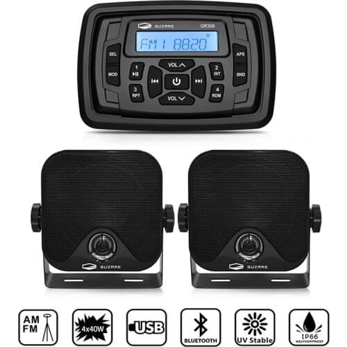 Marine Bluetooth Stereo Receiver Boat Radio Audio Sound System FM MP3 Car Player+4inch Marine Waterproof Speaker For RV SPA Yach