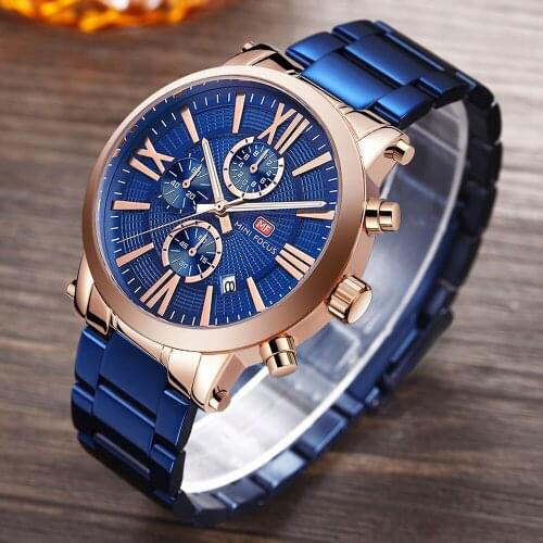MINI FOCUS European And American Style Big Dial Roman Scale Steel Belt Mens Watch Waterproof Luminous Calendar Watch Top Brand