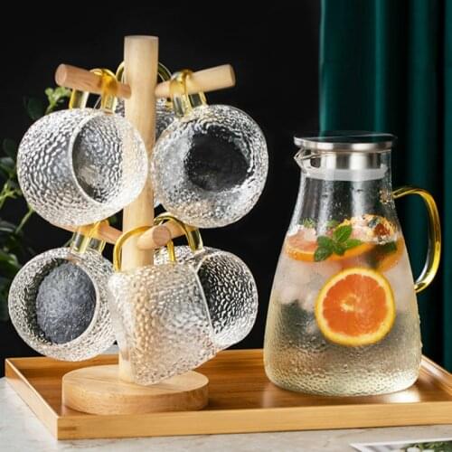 Hammer pattern Summer Cold Kettle Heat-resistant Glass Teapot Drinkware office Tea Cups set Large capacity water pot Home Tool