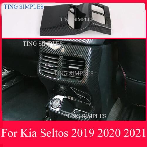 For Kia Seltos 2019 2020 2021 abs chrome Car Accessories Carbon Fiber Style Plated Armrest Rear Box Vent Frame Trim Cover