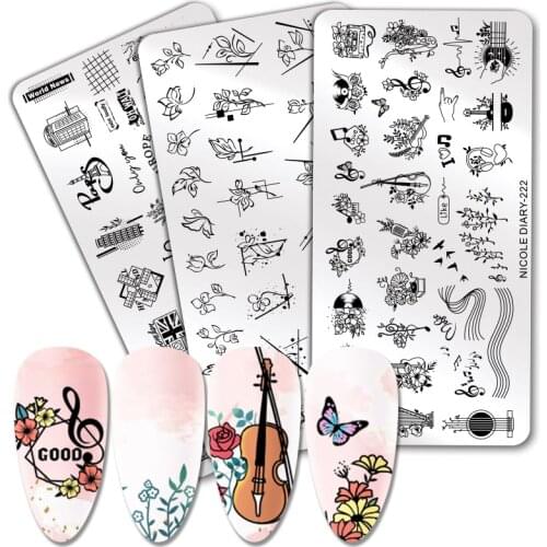 NICOLE DIARY Spring Flowers Nail Stamping Plates Music Symbol Butterfly Floral Series Printing Transfer Template Stamp Stencil