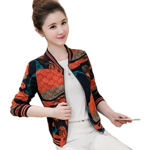 2020 Spring New Coat Womens Long Sleeve Stand Collar Zipper Printed Short Jacket Outerwear Fashion Female Baseball Uniform A208