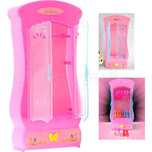 New Pink Closet Wardrobe For Doll Girls Toy Princess Bedroom Furniture