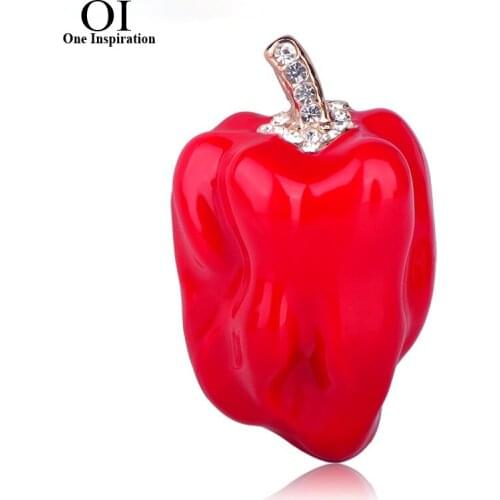 OI Fashion Red Chili Shape Brooch Gold Color Corsages Crystal Enamel Jewelry Women Accessories Suit Lapel Pins