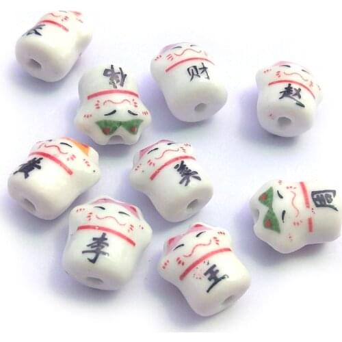 Wholesale 50pcs/Lot Cat Shape Ceramic Pendants, Cellhone Charms With Chinese Characters Free Shipping