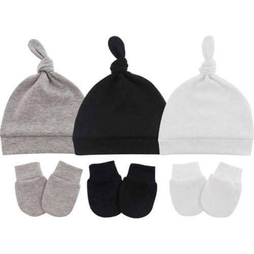 Autumn Baby Tail Fetal Cap Winter Thin Newborn Beanie Hat Solid Soft Gloves for Infants Lovely Toddler Headwear Child Mittens