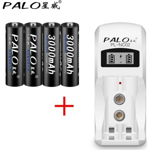 2Slots LCD Smart Battery Charger for NI-MH NI-CD AAA AA 9V 6F22 rechargeab Batteries+4Pcs AA Battery for Camera Toys Electronics