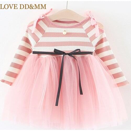 LOVE DD&MM Girls Dresses 2020 New Childrens Cute Girls Shoulder Ribbon Bow Stitching Mesh Splicing Dress Sweet Princess Clothes