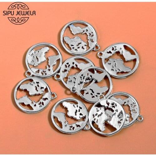10Pcs Charms Earth World Map 18*16mm Antique Silver Color Travel Pendant Wholesale For DIY Earrings Jewelry Making Accessories
