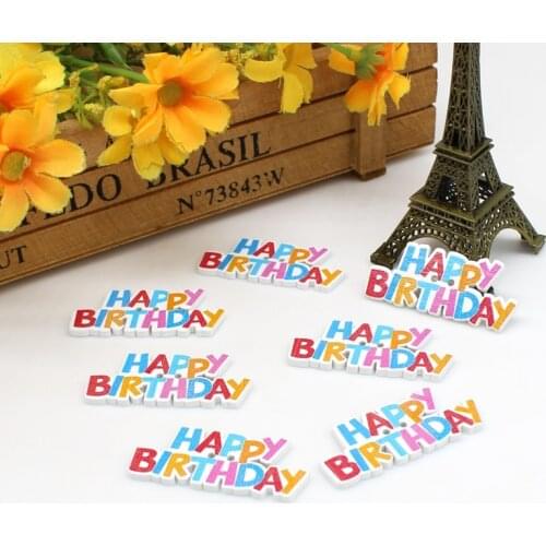 30pcs/lot happy Birthday buttons 2 Holes Decorative Buttons Lovely Craft Supplies Wood Buttons Sewing Scrapbooking