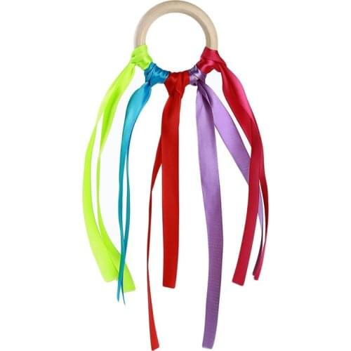 Rainbow Color Ribbon Wooden Ring Waldorf Ribbon With Bell Hand Kite Toy Rainbow Streamers Baby Toy Sports Wood Above 3 Years Old