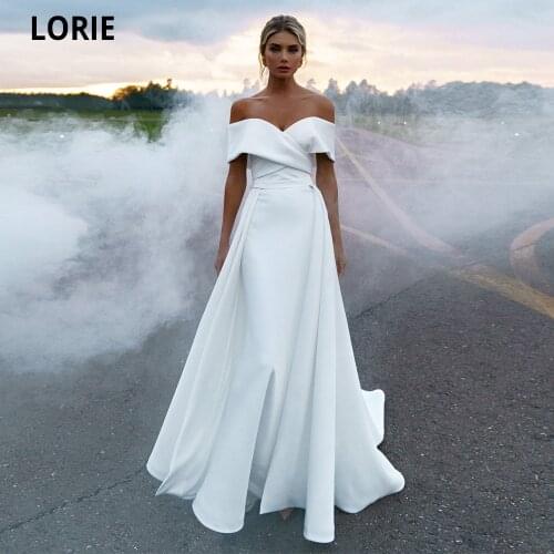 LORIE Mermaid Wedding Dresses 2020 Soft Satin Bridal Gowns Off The Shoulder Princess Wedding Party Dress With Detachable Skirt