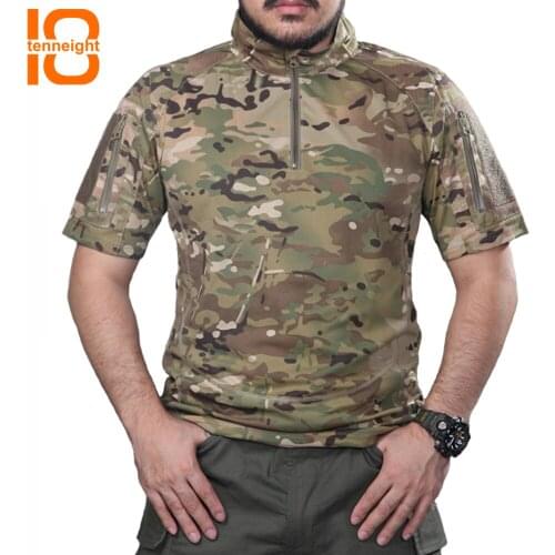 TENNEIGHT Tactical Military T Shirt Breathable Quick-drying Camouflage T-shirt short-sleeved Man hiking climbing sports shirt