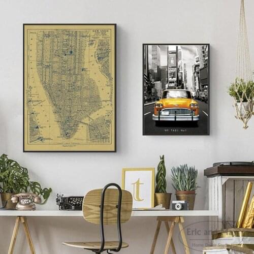 Vintage New York City Landscape Map Canvas Painting Posters And Prints Pictures On The Wall Nordic Decoration Home Decor Tableau