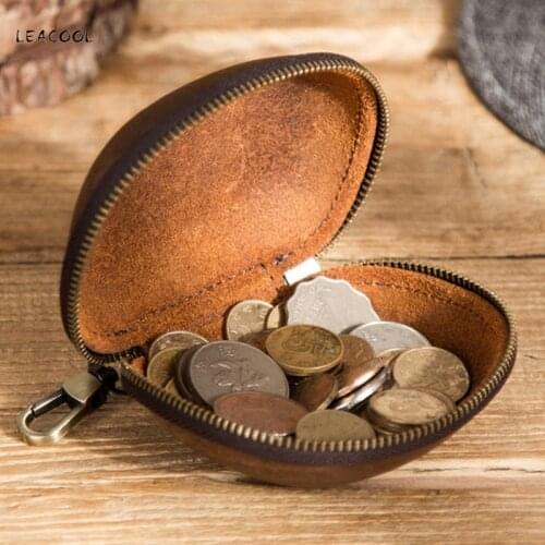 Vintage Genuine Leather Coin Purse With Clasps Mini Portable High-Capacity Change Pocket Men Folding Glasses Case Storage Box